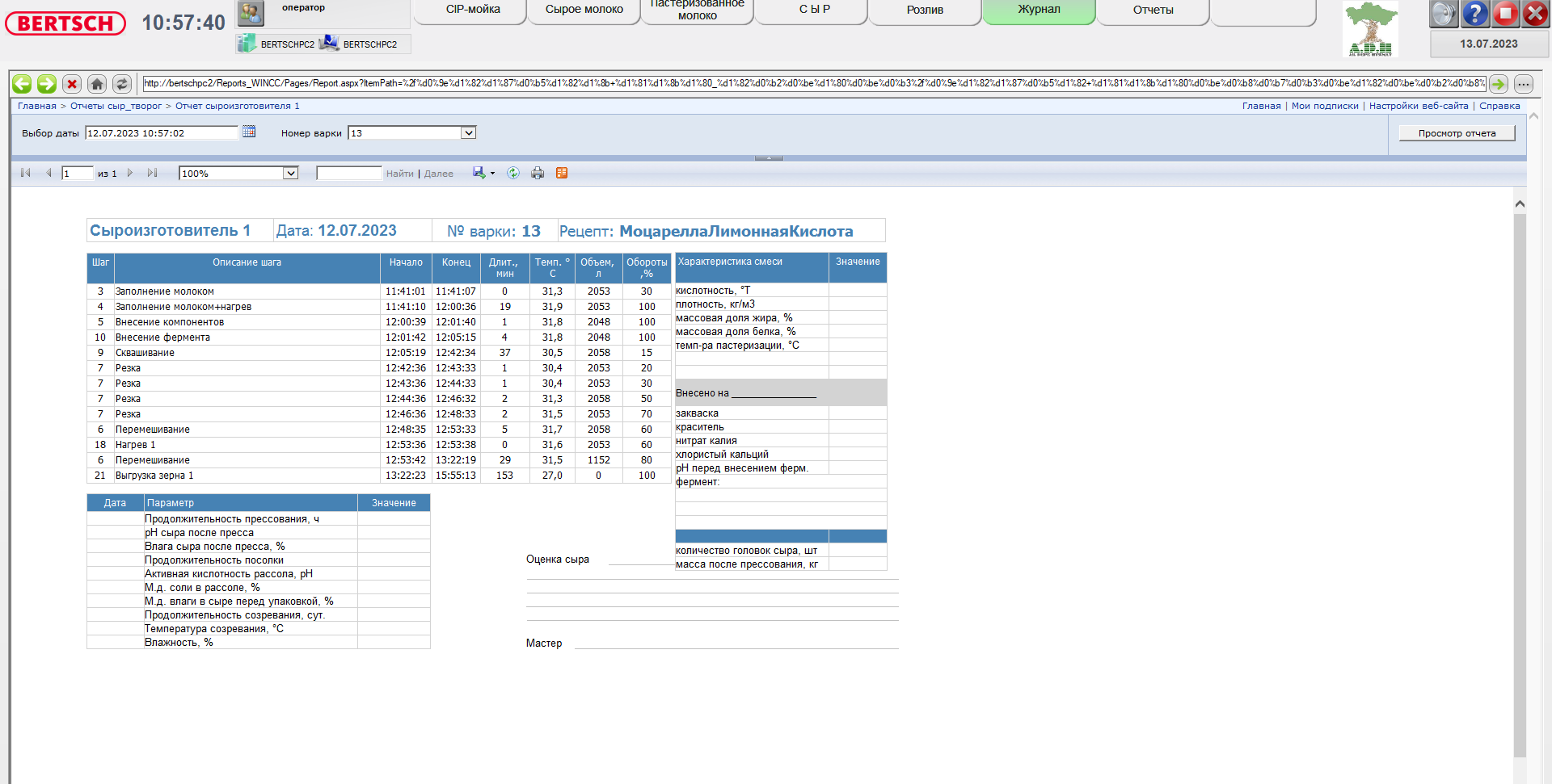 ACS for a workshop for the production of dairy products of a wide range
